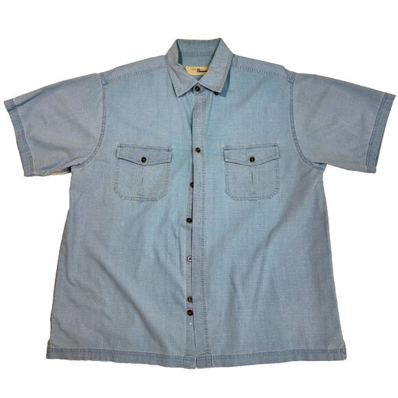 Vintage Penmans Men's L Polo Dress Shirt Light Blue Button Up Short Sleeve - Picture 1 of 12